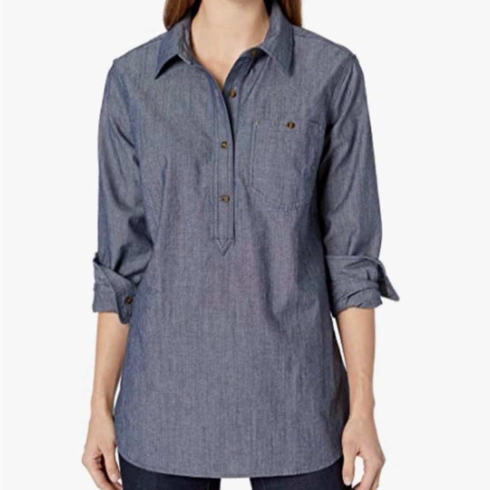 Carhartt Pullover Rugged Flex 1/2 Button Long Sleeve Shirt. Chambray, Size M